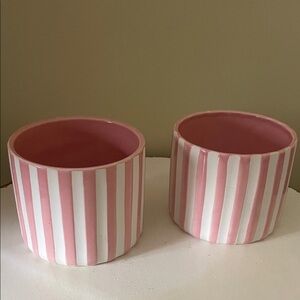 Pink and White Striped Ceramic Planters